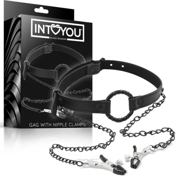 INTOYOU - ústny zverák s klipsami na bradavky - čierny