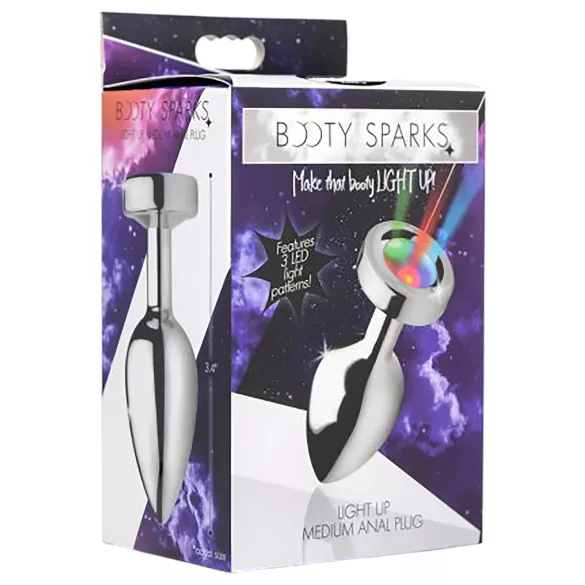 Booty Sparks - análny kolík so svetlom - stredný - strieborný