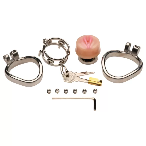 XR Brands - klietka na penis s umelou vagínou - strieborná