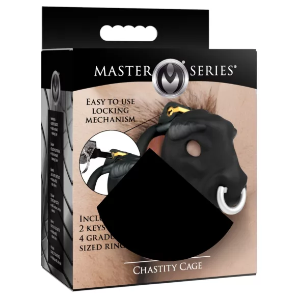 Master Series Bull - klietka na penis s býčou hlavou (čierna)