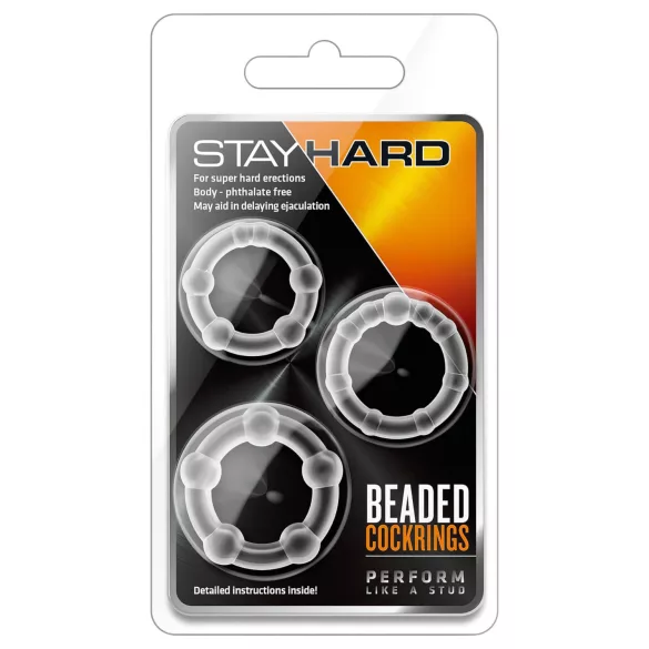 Stay Hard - sada erekčných krúžkov - 3 kusy - priehľadné