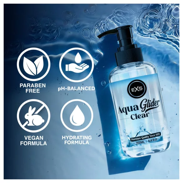 EXS AquaGlider Clear - priehľadný lubrikačný gél na vodnej báze v pumpičkovej fľaši (250 ml)