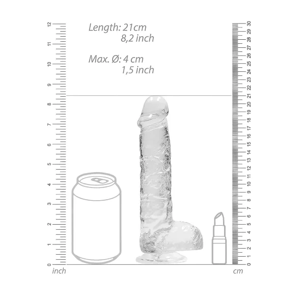 RealRock - realistický dildo - priehľadný - 19 cm