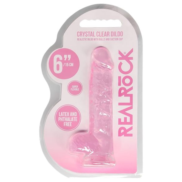 REALROCK - priehľadný realistický dildo - ružový (15cm)