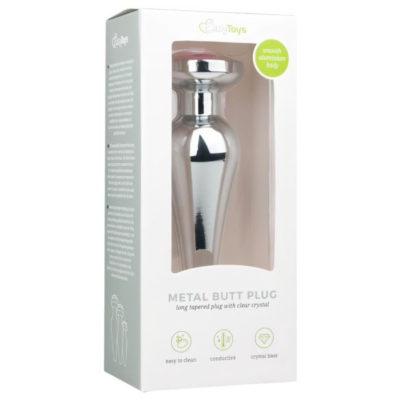 Easytoys - análny kolík s ružovým kameňom - kovový strieborný 3,5 cm
