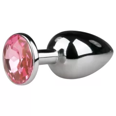   EasyToys Metal No.1 - análny kolík v tvare kužeľa s ružovým kameňom (strieborný, 2,7 cm)