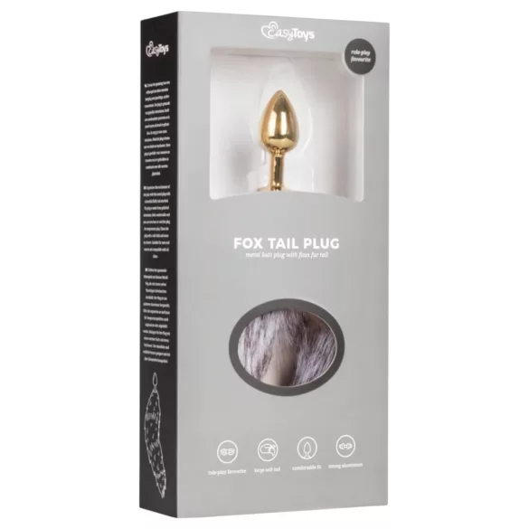 Easytoys Fox NO5 - análny kovový plug s líščím chvostom - zlatá/strieborná