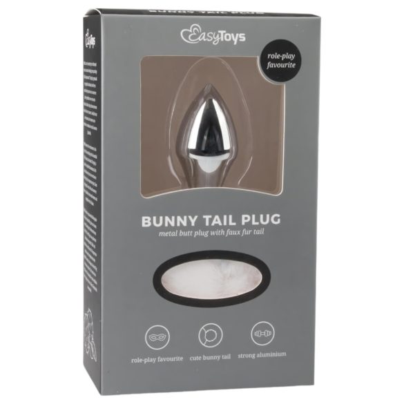 Easytoys Bunny NO1 - análny kovový kolík s králičím chvostom - strieborný/biely