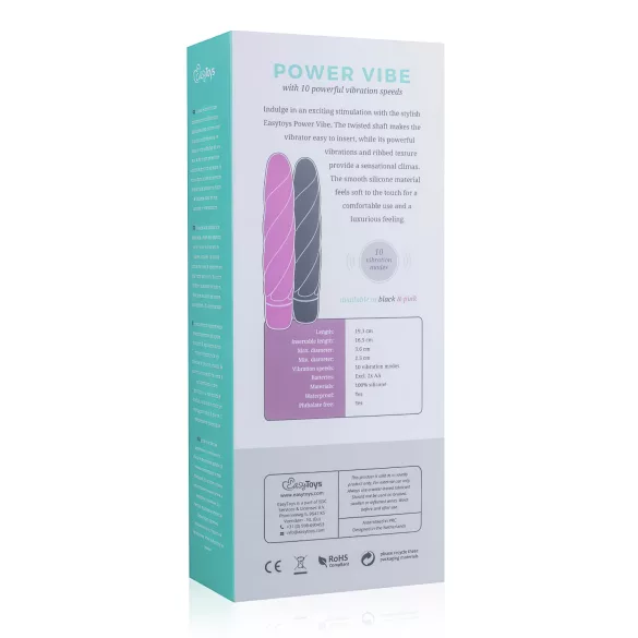 Easytoys - vibrátor tyčový s krúteným dizajnom - silikón - čierny