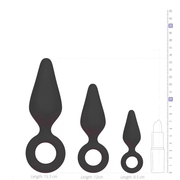 Easytoys - análne kolíky so slučkou - sada 3 ks - čierna