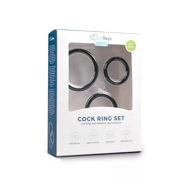 Easytoys - silikónový erekčný krúžok set - 3 kusy - čierny