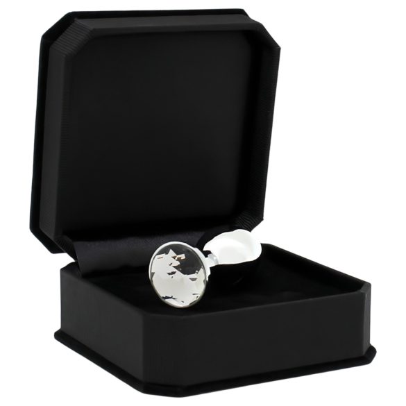 Rimba - kovový análny kolík - číry kameň - strieborný