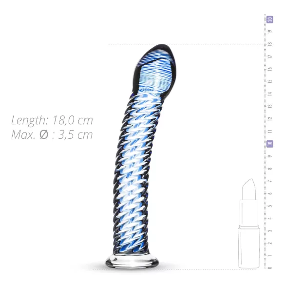 Gildo Glass No. 5 - sklenené dildo - špirálový tvar - priehľadné modré