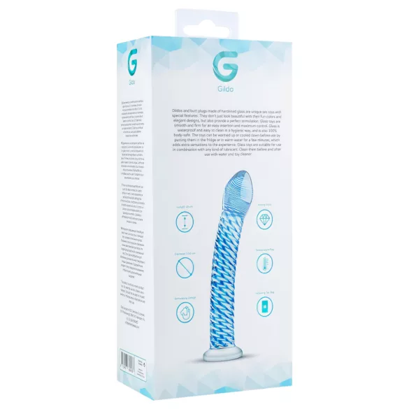 Gildo Glass No. 5 - sklenené dildo - špirálový tvar - priehľadné modré