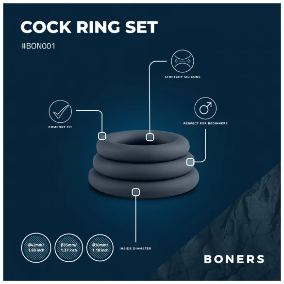 Boners - erekčný krúžok set - 3 ks - sivá