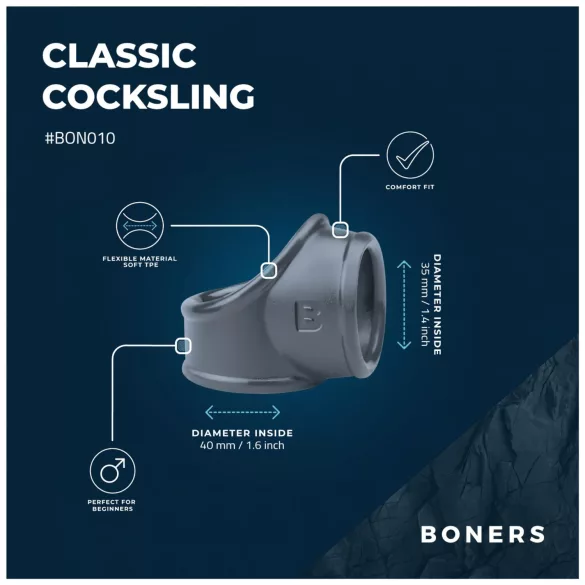 Boners - erekčný krúžok a krúžok na semenníky - silikón - sivý