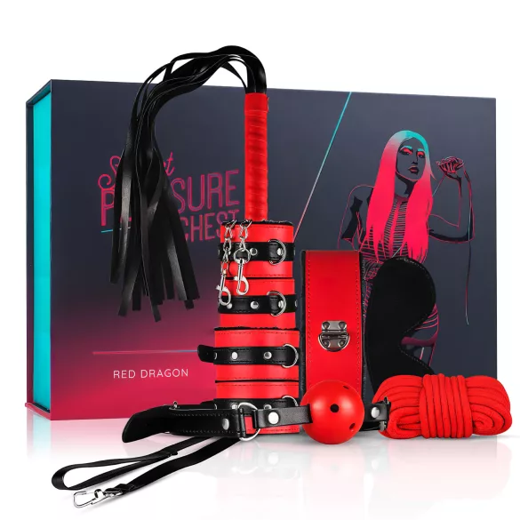 Secret Pleasure Chest - pokročilá BDSM sada - 10-dielna (červená)