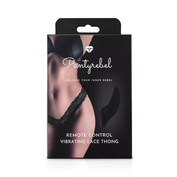 Pantyrebel - čierny akumulátorový, rádiový čipkovaný vibračný tangáč (S-L)