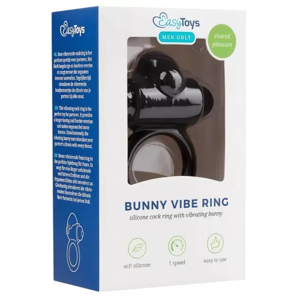 EasyToys - vibračný erekčný krúžok s králikom - čierny