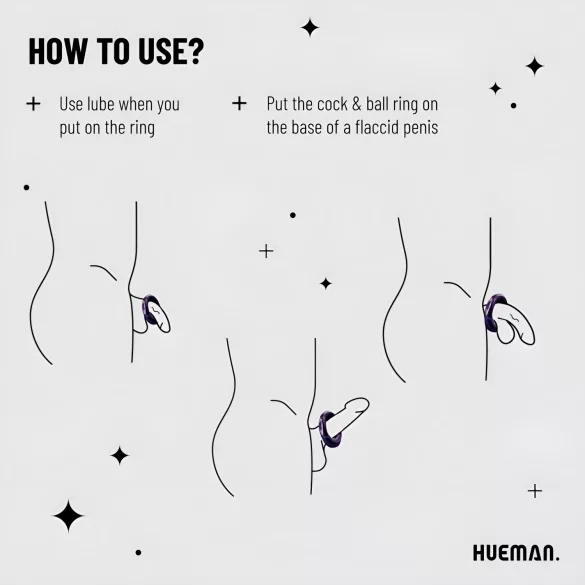 Hueman - vibračný erekčný krúžok - nabíjateľný, vodotesný - fialový