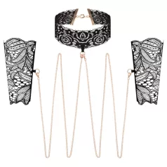 Rosy Gold - obojok a putá na zápästia - čierna