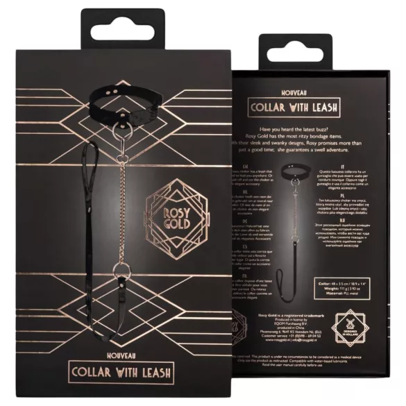 Rosy Gold - obojok a vodítko - kov čierny/ružovo-zlatý