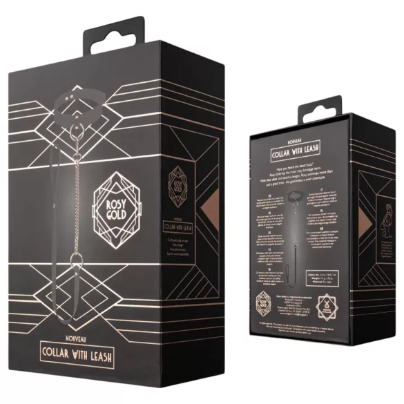 Rosy Gold - obojok a vodítko - kov čierny/ružovo-zlatý