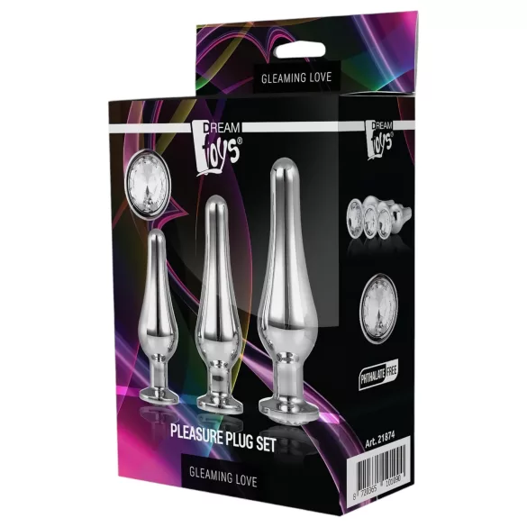 Gleaming Love - análny špičkový plug set (strieborný, 3-dielny)