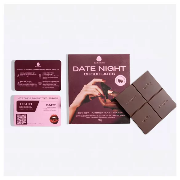 The Oh Collective Date Night - tmavá čokoláda s makadamovým orechom a jahodami pre páry (50 g)