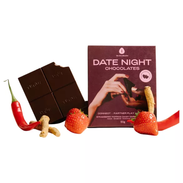 The Oh Collective Date Night - tmavá čokoláda s makadamovým orechom a jahodami pre páry (50 g)