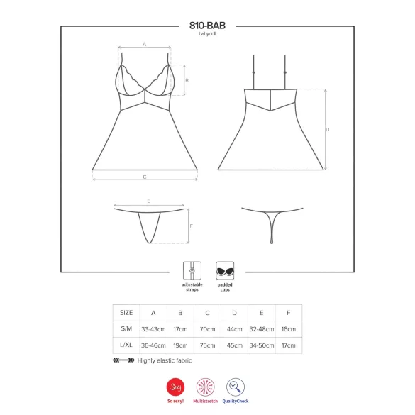 Obsessive - babydoll a tanga - čipka - biela - L/XL