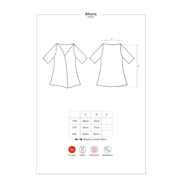 Obsessive - dámsky čipkovaný župan a tanga - čierna - L/XL