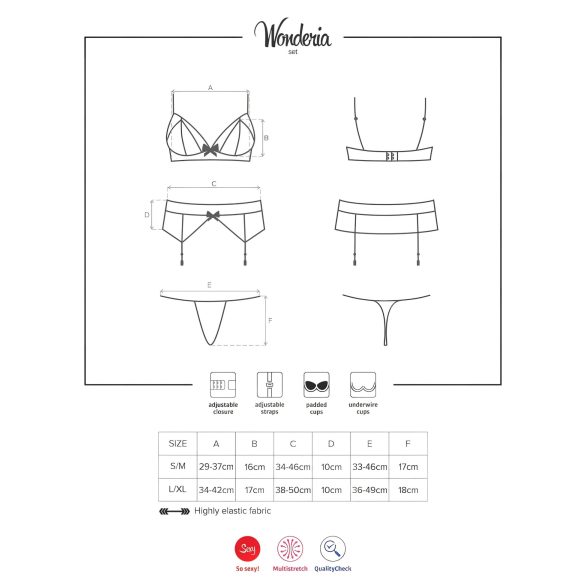 Obsessive - dámska súprava spodnej bielizne - vyšívaná čipka - čierna - L/XL