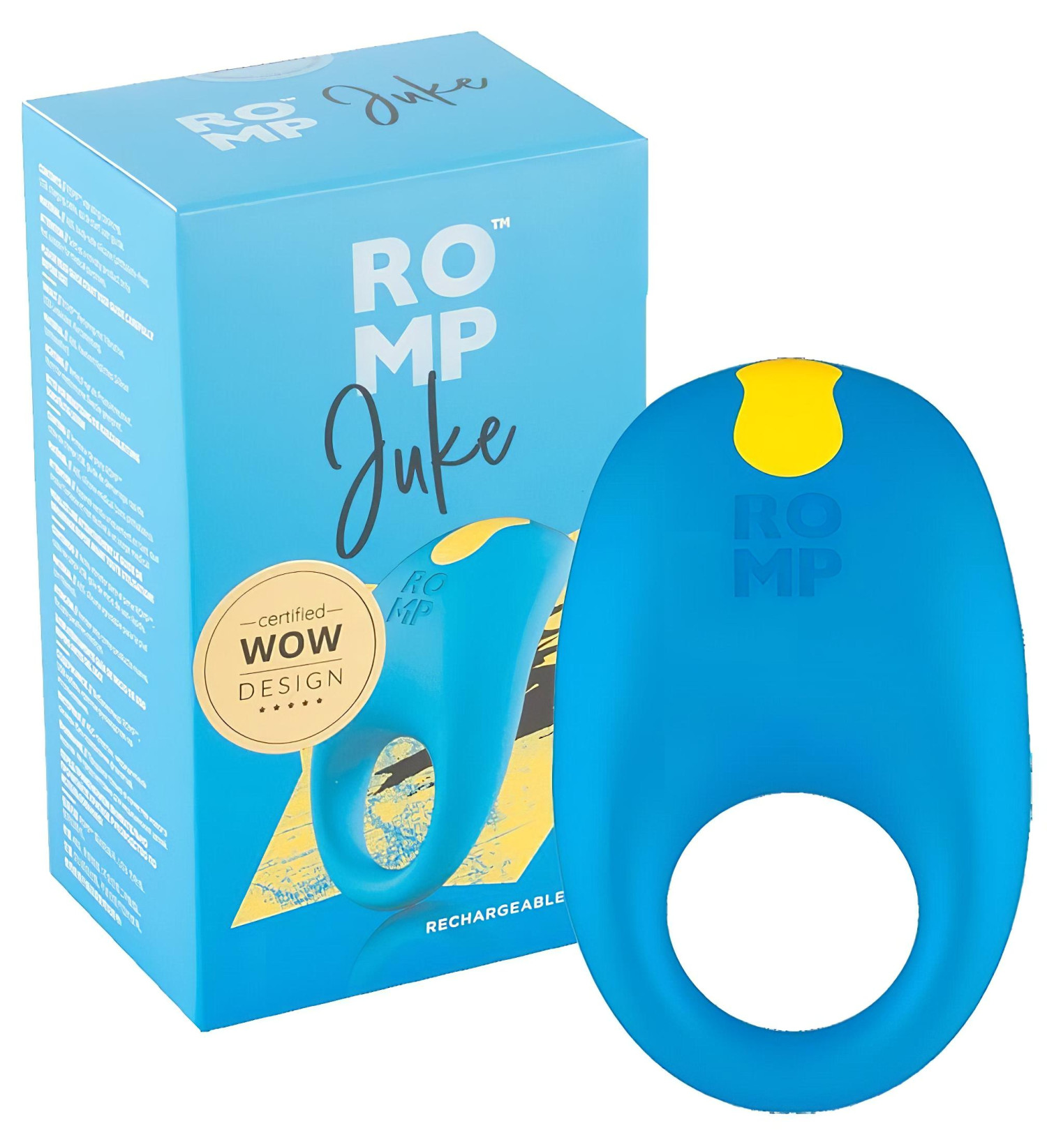 ROMP Juke - vodotesný vibračný krúžok na penis (modrý)