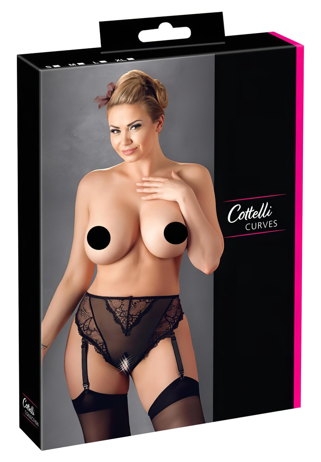 Cottelli Plus Size - čipkované podväzky s nohavičkami (čierne) - XXL