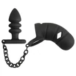 Black Velvet - silikónová klietka na penis s análnym plugom (čierna)