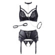 Obraz 7/7 - Cottelli Bondage - lace-shiny lingerie set with leash (black)