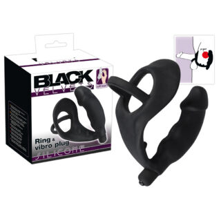 You2Toys Black Velvets Ring& Vibro Plug - krúžok na penis a semenníky s análným vibrátorom (čierny)