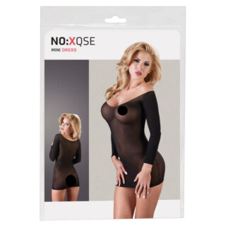 NO:XQSE - priesvitné pančuchové šaty s dlhým rukávom (čierne)