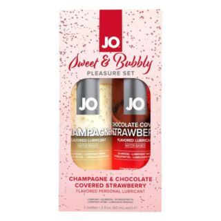 JO System Sweet & Bubble - ochutená lubrikačná súprava - šampanské-čokoláda-jahoda (2ks)