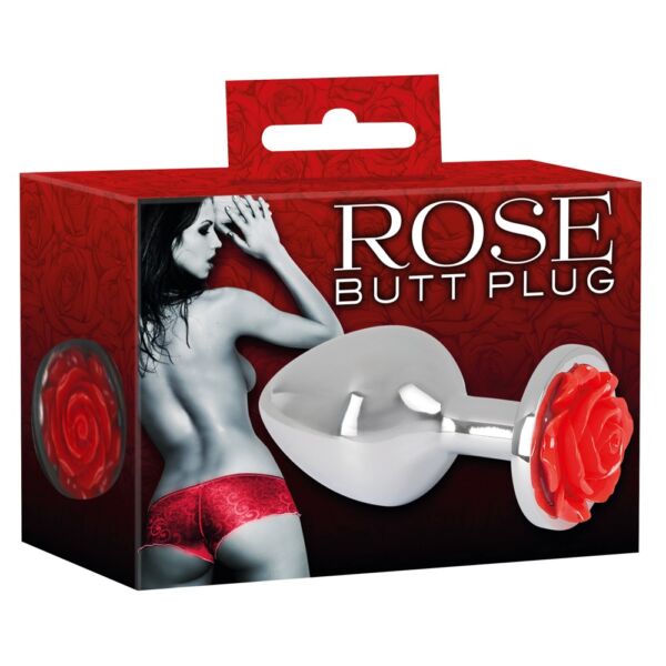 You2Toys Rose Butt Plug - hliníkové análny kolík 91 g (strieborné - červené)