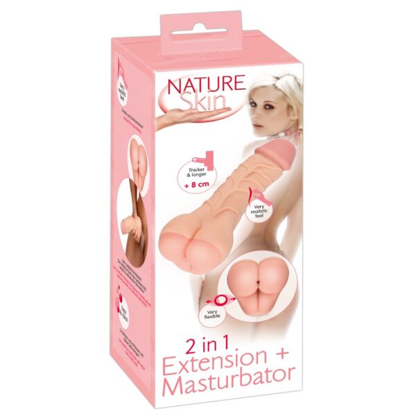 Nature Skin 2in1 - umelý anus a návlek na penis v jednom (telová farba)
