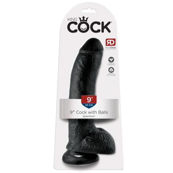 King Cock 9 - veľké upínacie, testikulárne dildo (23 cm) - čierne
