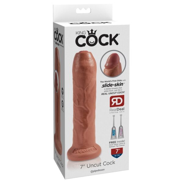 Pipedream King Cock 7" Uncut - realistické dildo (18cm) - tmavá telová farba