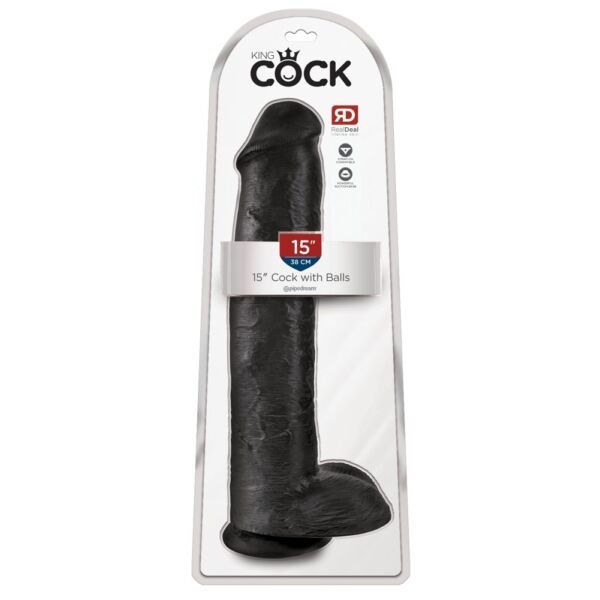King Cock 15 - gigantic, adhesive sole, testicle dildo (38cm) - black