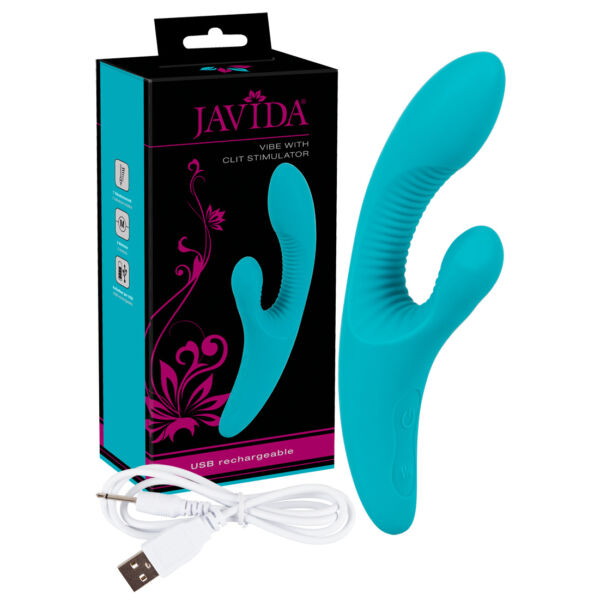 Javida Vibe with Clit Stimulator - vibrátor s ramenom na klitoris (tyrkysový)