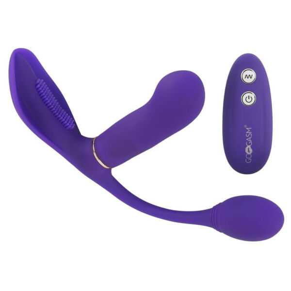 GoGasm Pussy & Ass - Rechargeable, radio controlled 3 prong vibrator (purple)