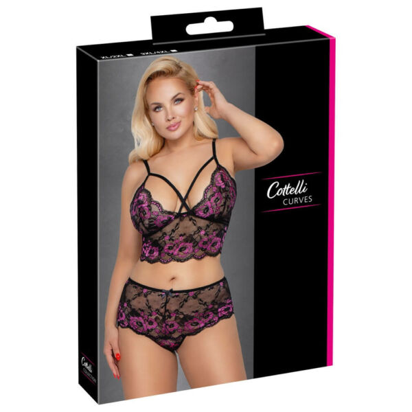 Cottelli Plus Size - floral bra set (black-purple)