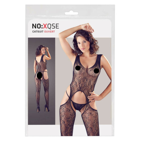 NO:XQSE - sleeveless, patterned, open overall with thong - black (S-L)