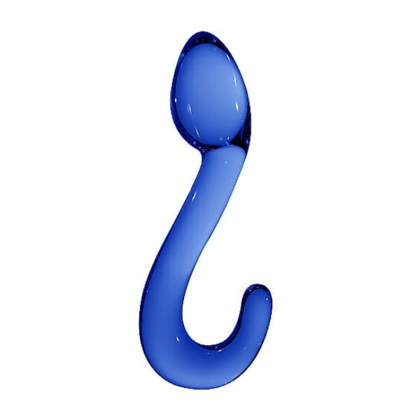 Christalino Champ - zahnuté sklenené dildo s bodom G (modré)